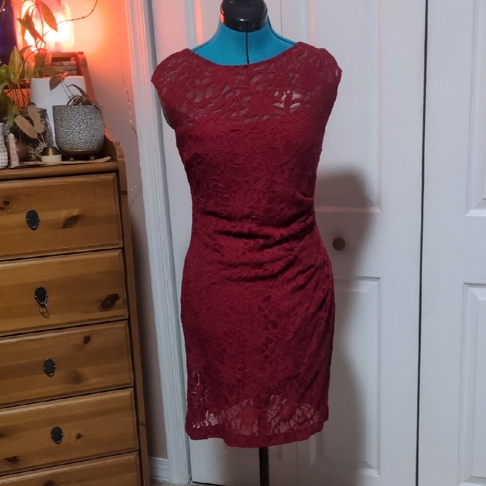 Ralph Lauren Deep Red Lace Mini Dress